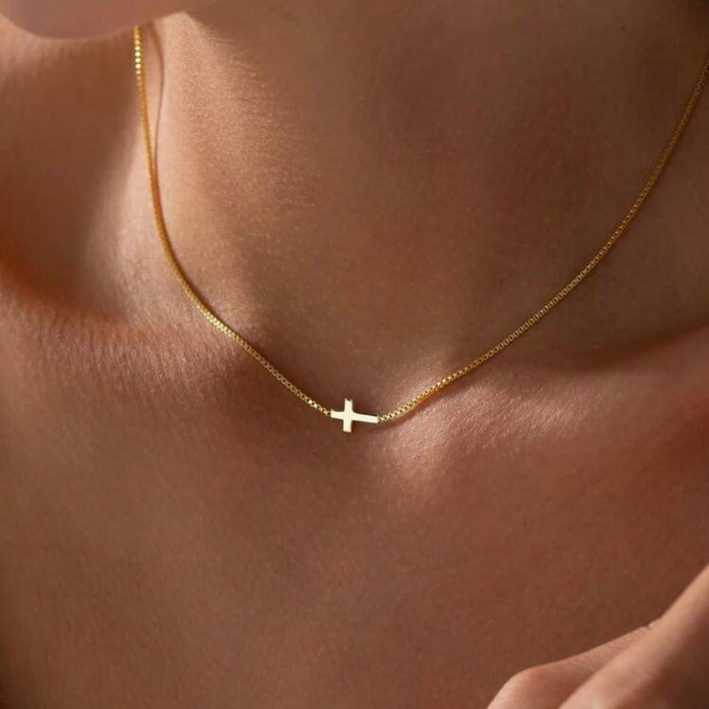 Elegant Gold Cross Necklace, Sideways Cross Necklace